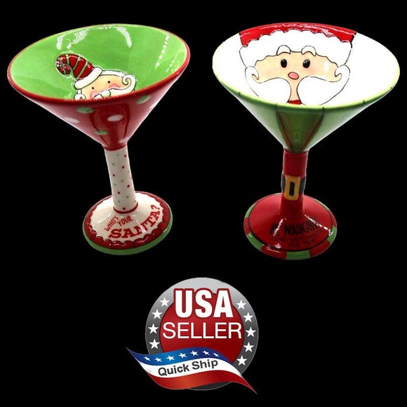 Grasslands Road Holiday Ceramic Christmas Martini Set Whos Your